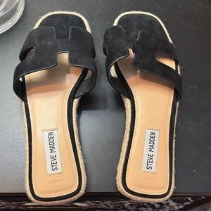 Steve Madden Black Suede Espadrille Slide Mules